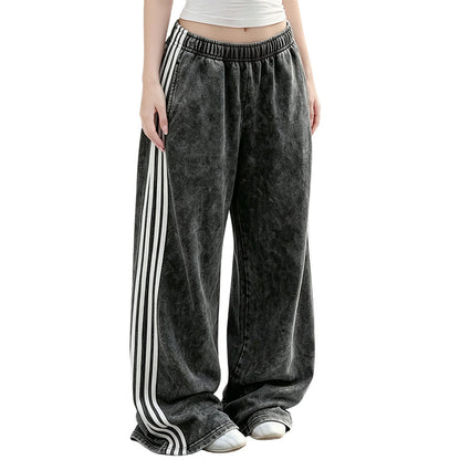👖 Flowy Comfort | Women's High-Waisted Plush Wide-Leg Sweatpants with Side Stripes