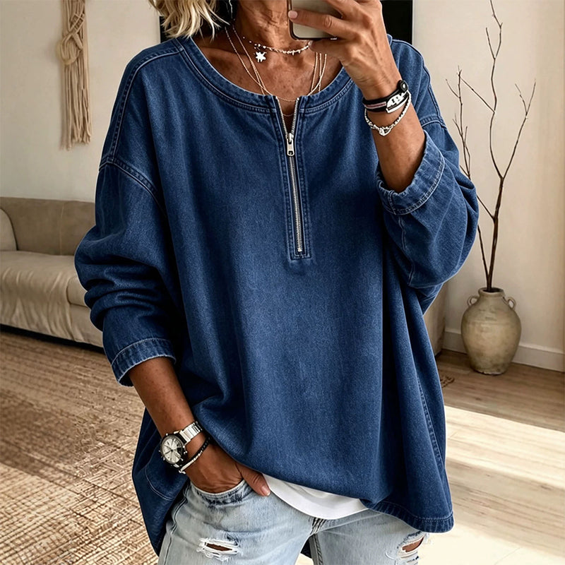 ✨ Modern Knit Detail | Women's Ribbed Knit Top with Asymmetrical Zipper