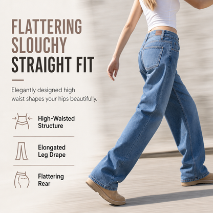 👖 Retro Denim Comfort | Women's High-Waisted Relaxed Straight-Leg Jeans with Vintage Wash