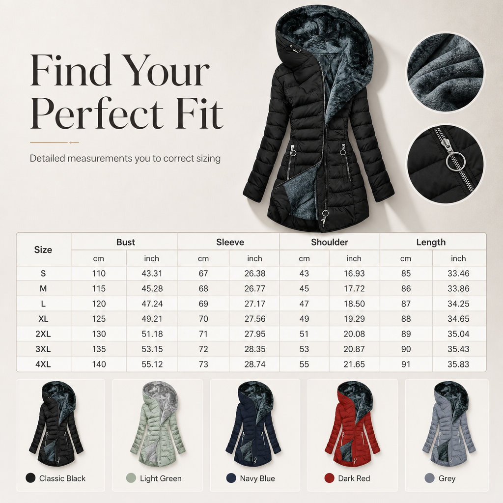 ❄️ Warm Without the Bulk | Women's Mid-Length Fleece-Lined Quilted Hooded Coat