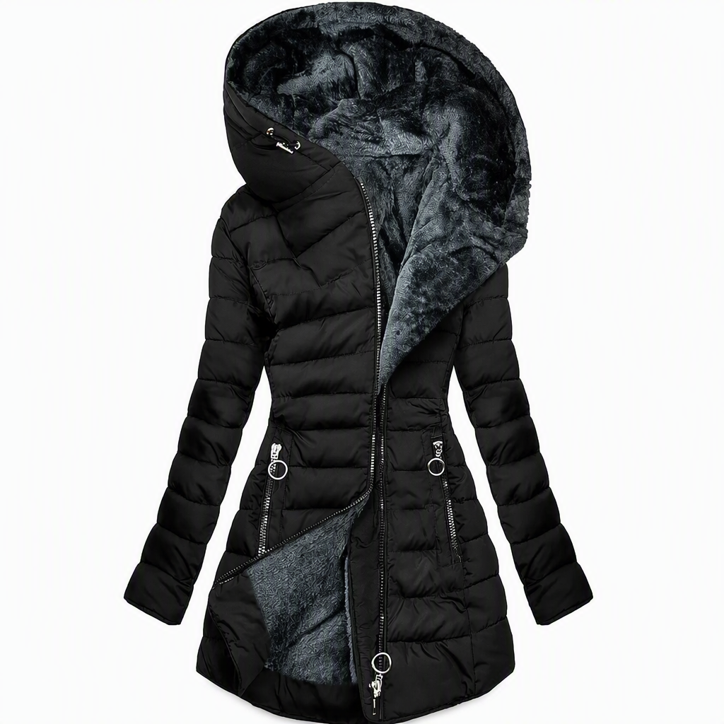 ❄️ Warm Without the Bulk | Women's Mid-Length Fleece-Lined Quilted Hooded Coat