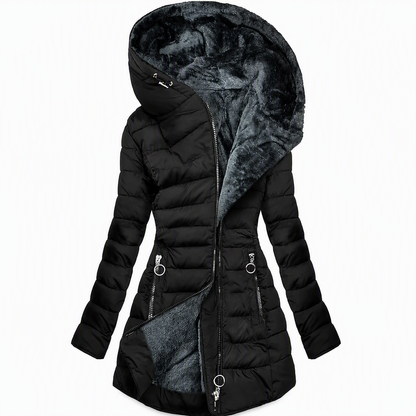 ❄️ Warm Without the Bulk | Women's Mid-Length Fleece-Lined Quilted Hooded Coat