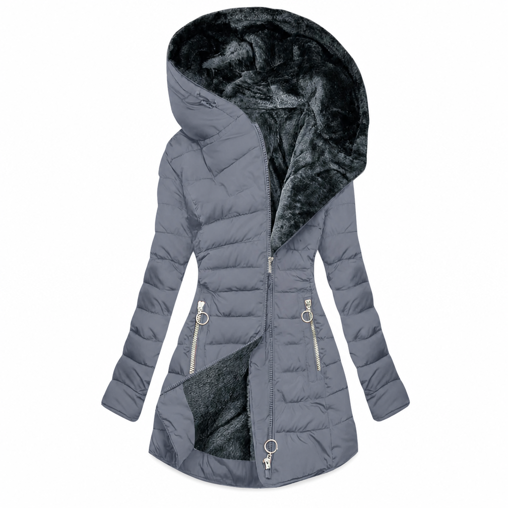 ❄️ Warm Without the Bulk | Women's Mid-Length Fleece-Lined Quilted Hooded Coat