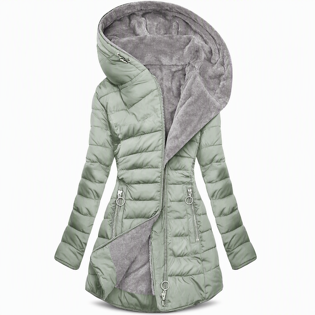 ❄️ Warm Without the Bulk | Women's Mid-Length Fleece-Lined Quilted Hooded Coat