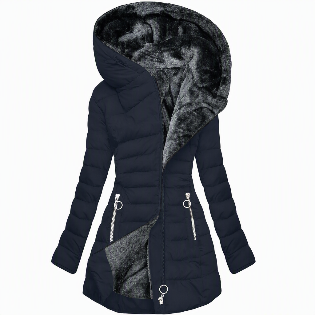 ❄️ Warm Without the Bulk | Women's Mid-Length Fleece-Lined Quilted Hooded Coat