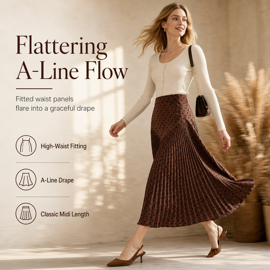 ✨ Grace in Every Step | Women’s High-Waist Polka Dot Pleated A-Line Skirt