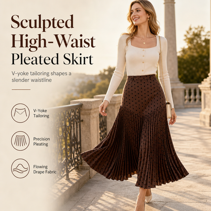 ✨ Grace in Every Step | Women’s High-Waist Polka Dot Pleated A-Line Skirt