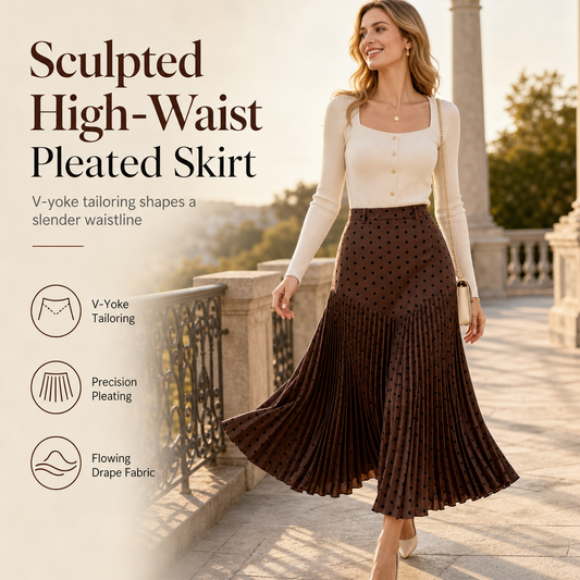 ✨ Grace in Every Step | Women’s High-Waist Polka Dot Pleated A-Line Skirt