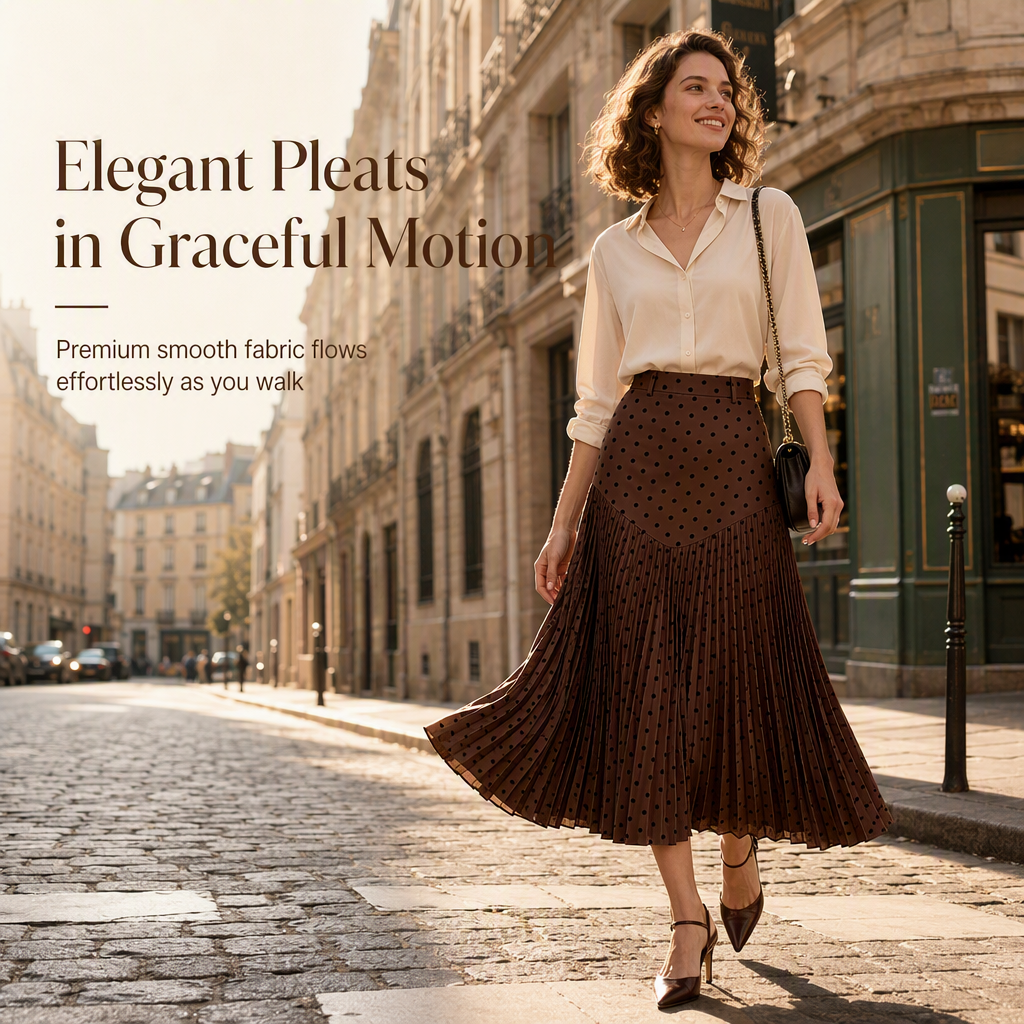 ✨ Grace in Every Step | Women’s High-Waist Polka Dot Pleated A-Line Skirt