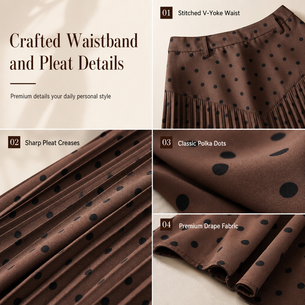 ✨ Grace in Every Step | Women’s High-Waist Polka Dot Pleated A-Line Skirt