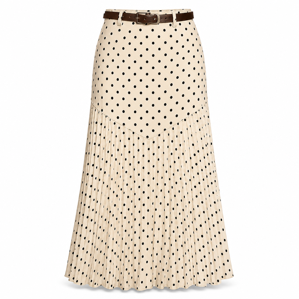 ✨ Grace in Every Step | Women’s High-Waist Polka Dot Pleated A-Line Skirt