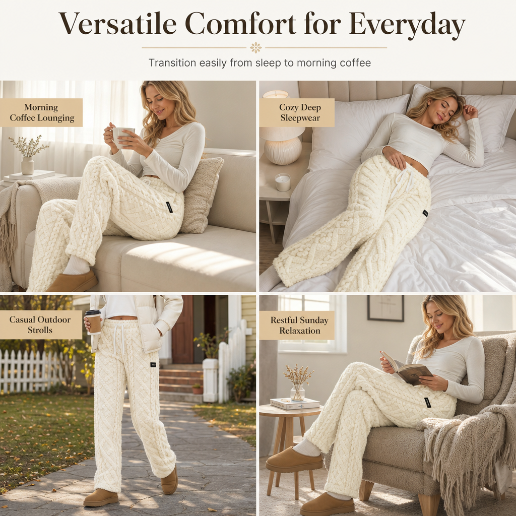 🔥 Cozy Everyday Comfort | Women’s Flannel-Lined Embossed Straight-Leg Lounge Pants