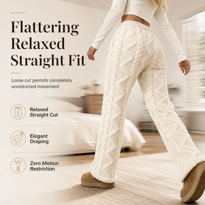🔥 Cozy Everyday Comfort | Women’s Flannel-Lined Embossed Straight-Leg Lounge Pants