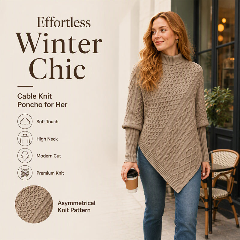 Women's Cable Knit Poncho Sweater