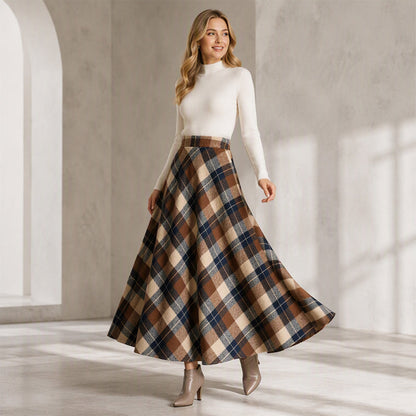 ✨ Timeless Plaid | Women’s High-Waisted Plaid Long Skirt