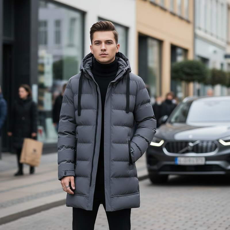 Men's Mid-Length Hooded Puffer Jacket