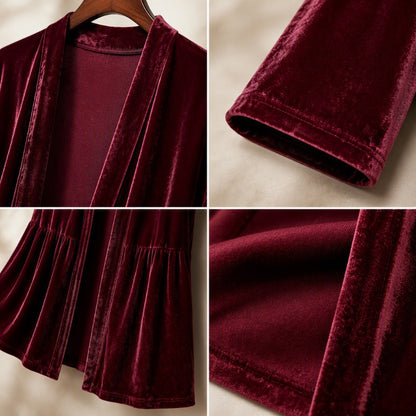 ✨ Luxe Everyday Layering | Women's Velvet Open-Front Peplum Cardigan