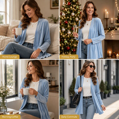 ✨ Luxe Everyday Layering | Women's Velvet Open-Front Peplum Cardigan