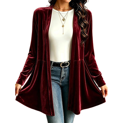 ✨ Luxe Everyday Layering | Women's Velvet Open-Front Peplum Cardigan