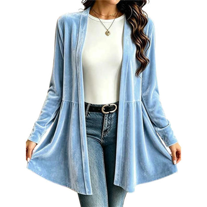 ✨ Luxe Everyday Layering | Women's Velvet Open-Front Peplum Cardigan