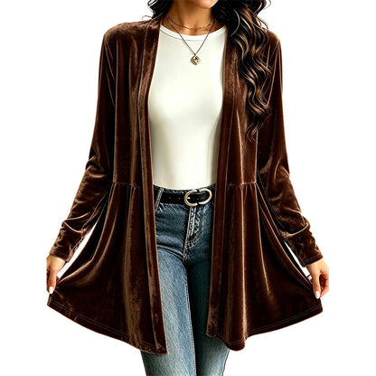 ✨ Luxe Everyday Layering | Women's Velvet Open-Front Peplum Cardigan