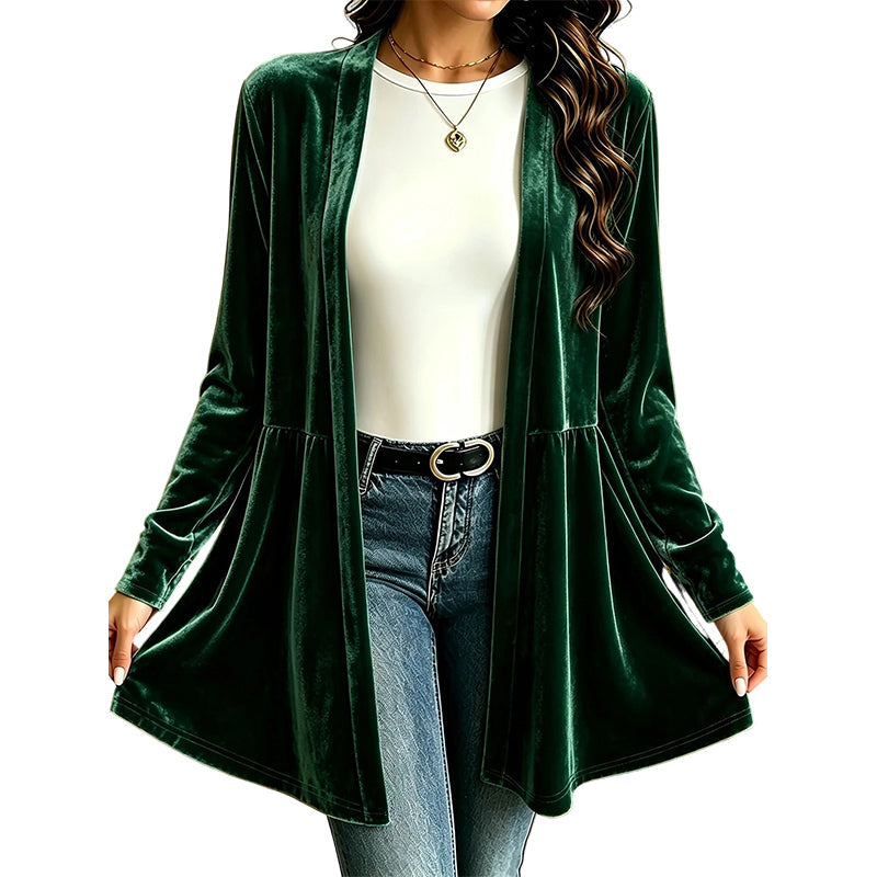 ✨ Luxe Everyday Layering | Women's Velvet Open-Front Peplum Cardigan