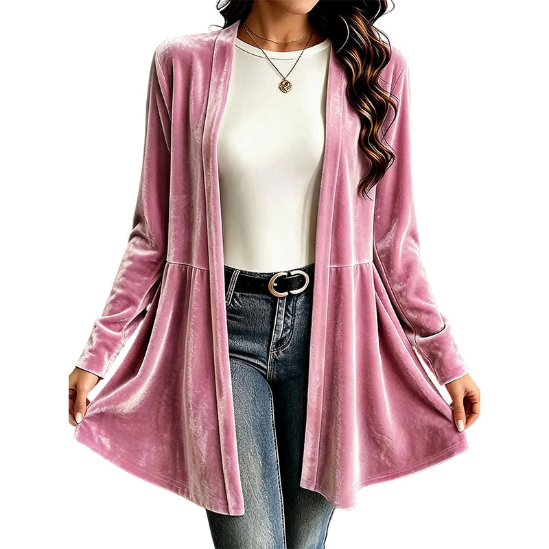 ✨ Luxe Everyday Layering | Women's Velvet Open-Front Peplum Cardigan