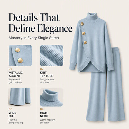 🧶 Effortless Knit Elegance | Women's Turtleneck Sweater & Wide-Leg Pants 2-Piece Set