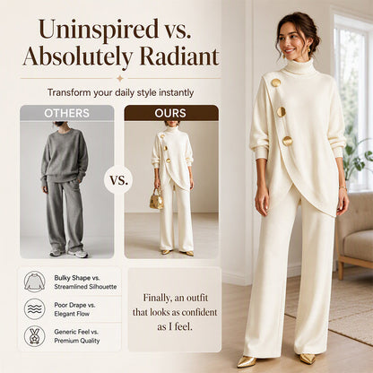 🧶 Effortless Knit Elegance | Women's Turtleneck Sweater & Wide-Leg Pants 2-Piece Set