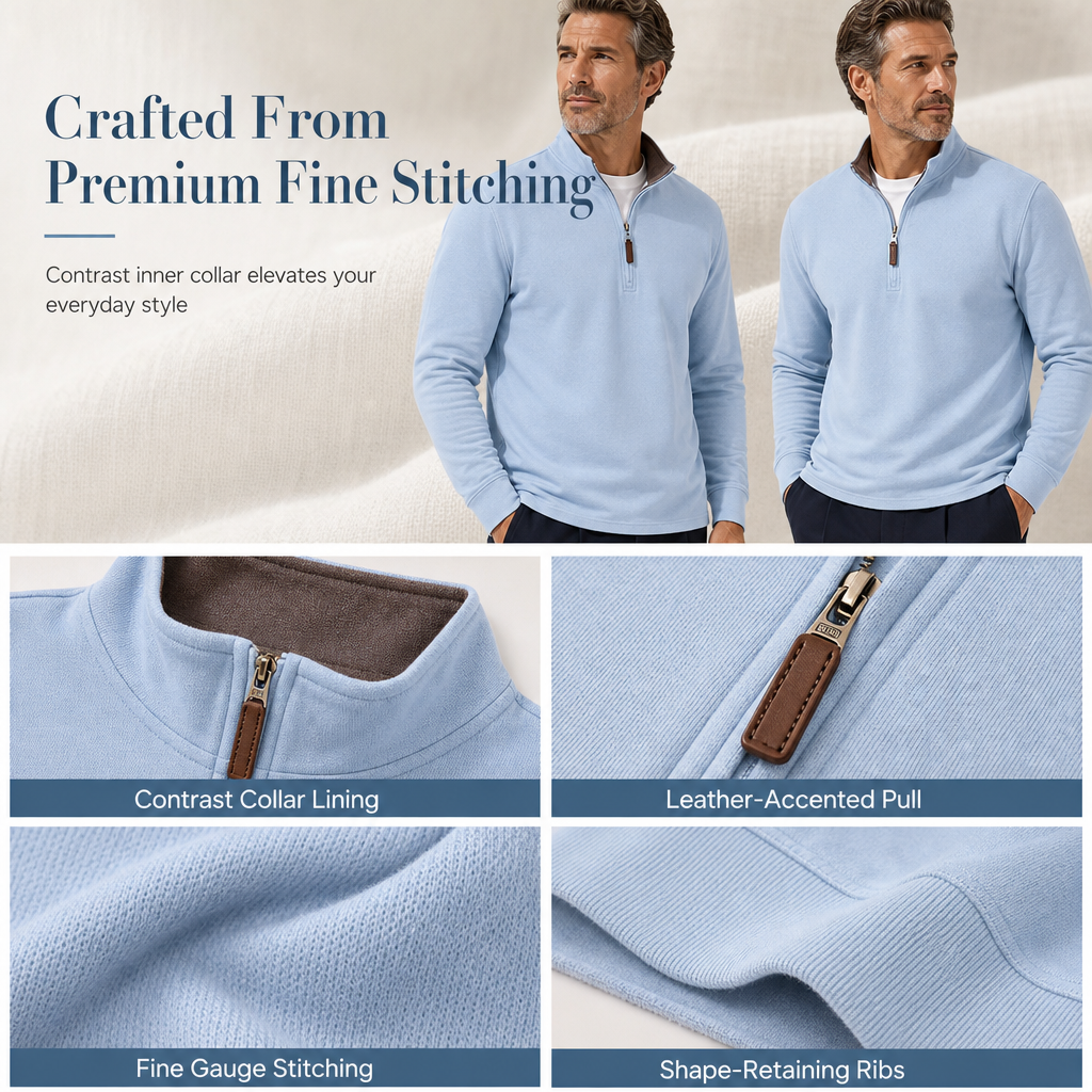 Men's Quarter Zip Stand Collar Pullover Cotton Blend Long Sleeve Sweatshirt
