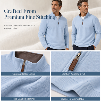 Men's Quarter Zip Stand Collar Pullover Cotton Blend Long Sleeve Sweatshirt