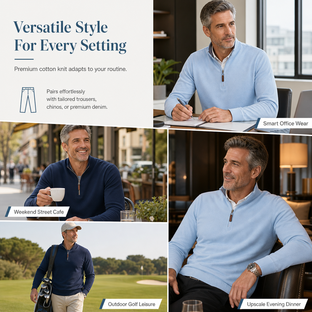 Men's Quarter Zip Stand Collar Pullover Cotton Blend Long Sleeve Sweatshirt