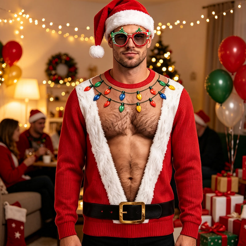 🎄 Holiday Fun | Men’s 3D Muscle Print Christmas Sweatshirt