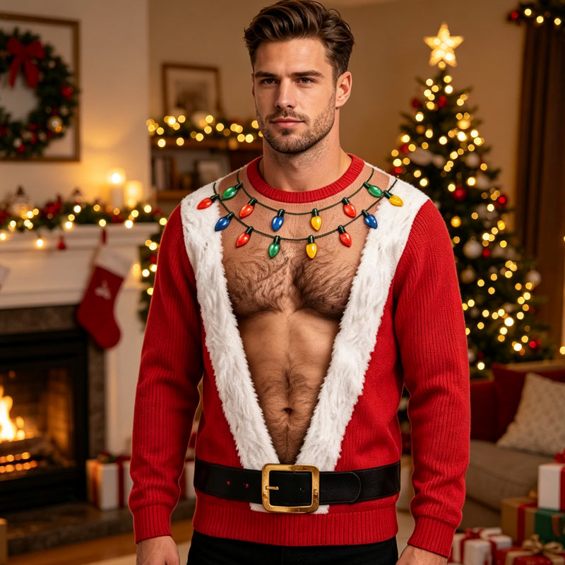🎄 Holiday Fun | Men’s 3D Muscle Print Christmas Sweatshirt