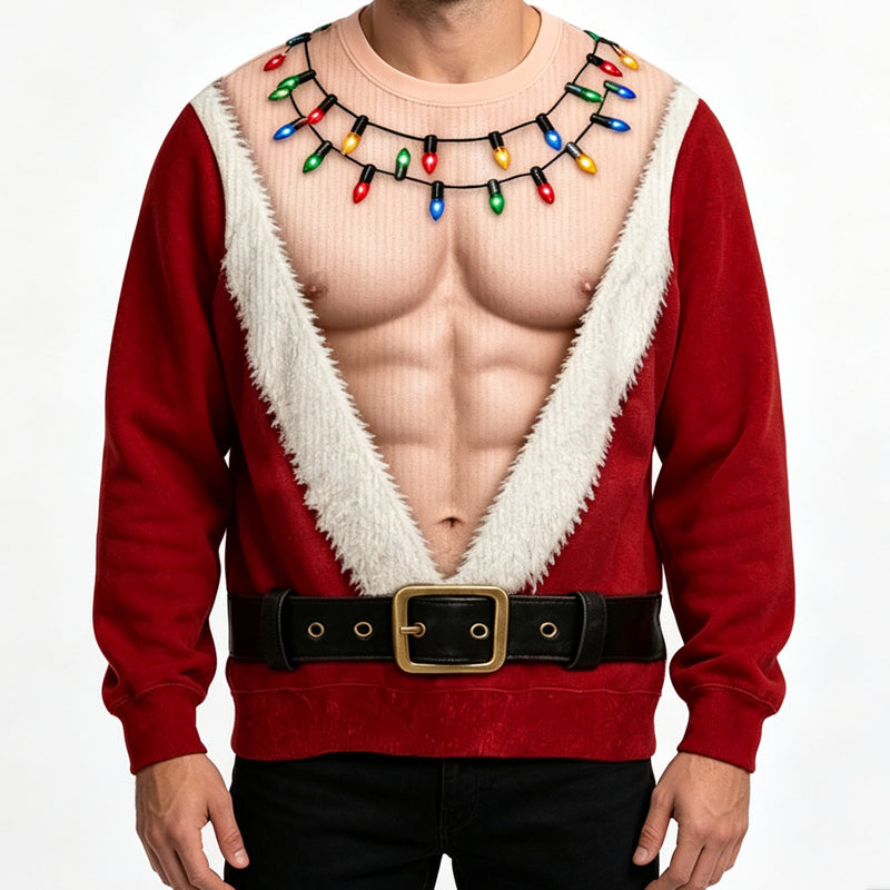 🎄 Holiday Fun | Men’s 3D Muscle Print Christmas Sweatshirt