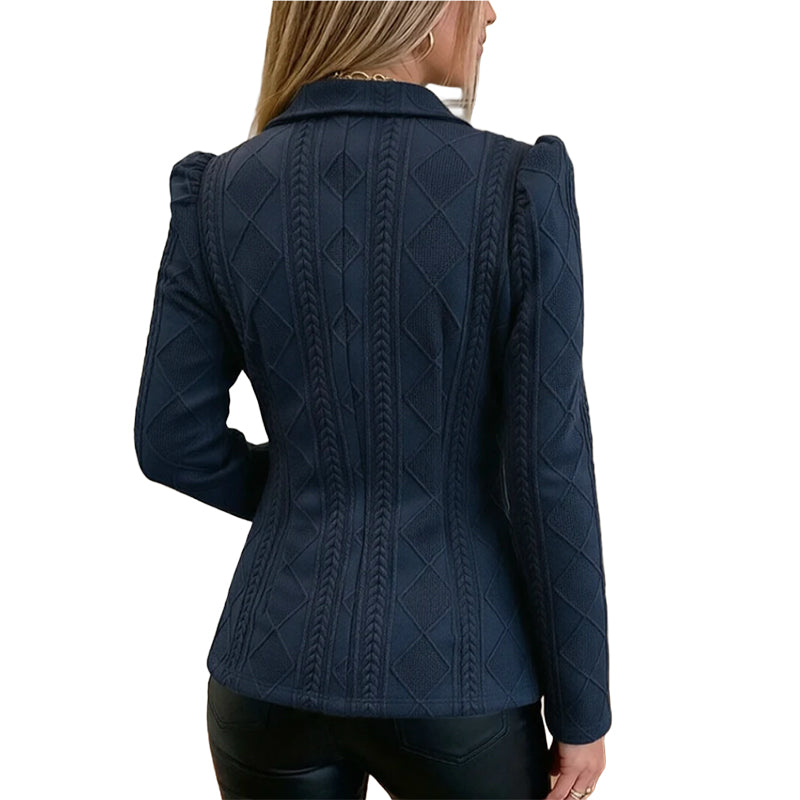 ✨ Polished Structure | Women’s Sculpted Blazer with Textured Detail & Metallic Buttons