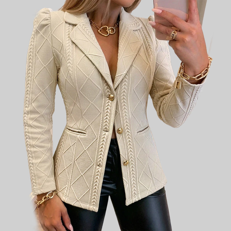 ✨ Polished Structure | Women’s Sculpted Blazer with Textured Detail & Metallic Buttons