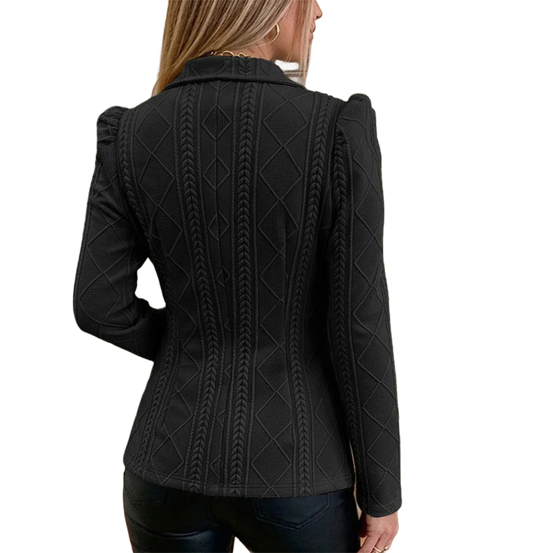 ✨ Polished Structure | Women’s Sculpted Blazer with Textured Detail & Metallic Buttons
