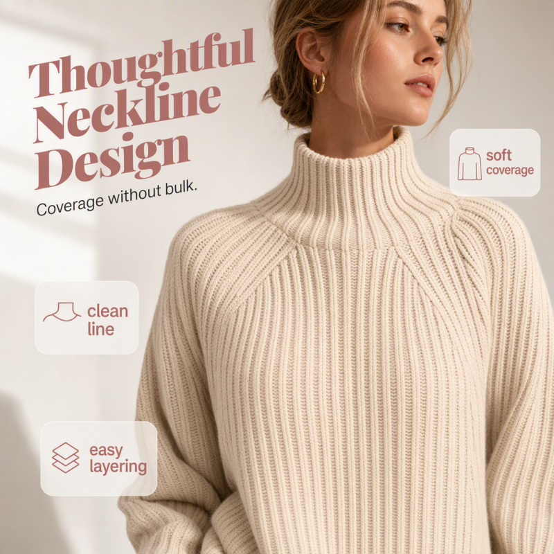 ✨ Easy Elegance | Women’s Relaxed Turtleneck Knit Sweater Dress