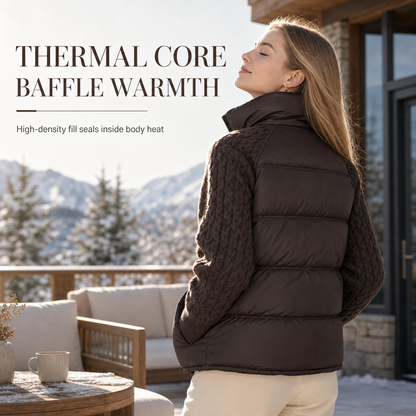 ✨ Cozy Without the Bulk | Women’s Cable Knit Sleeve Quilted Puffer Jacket