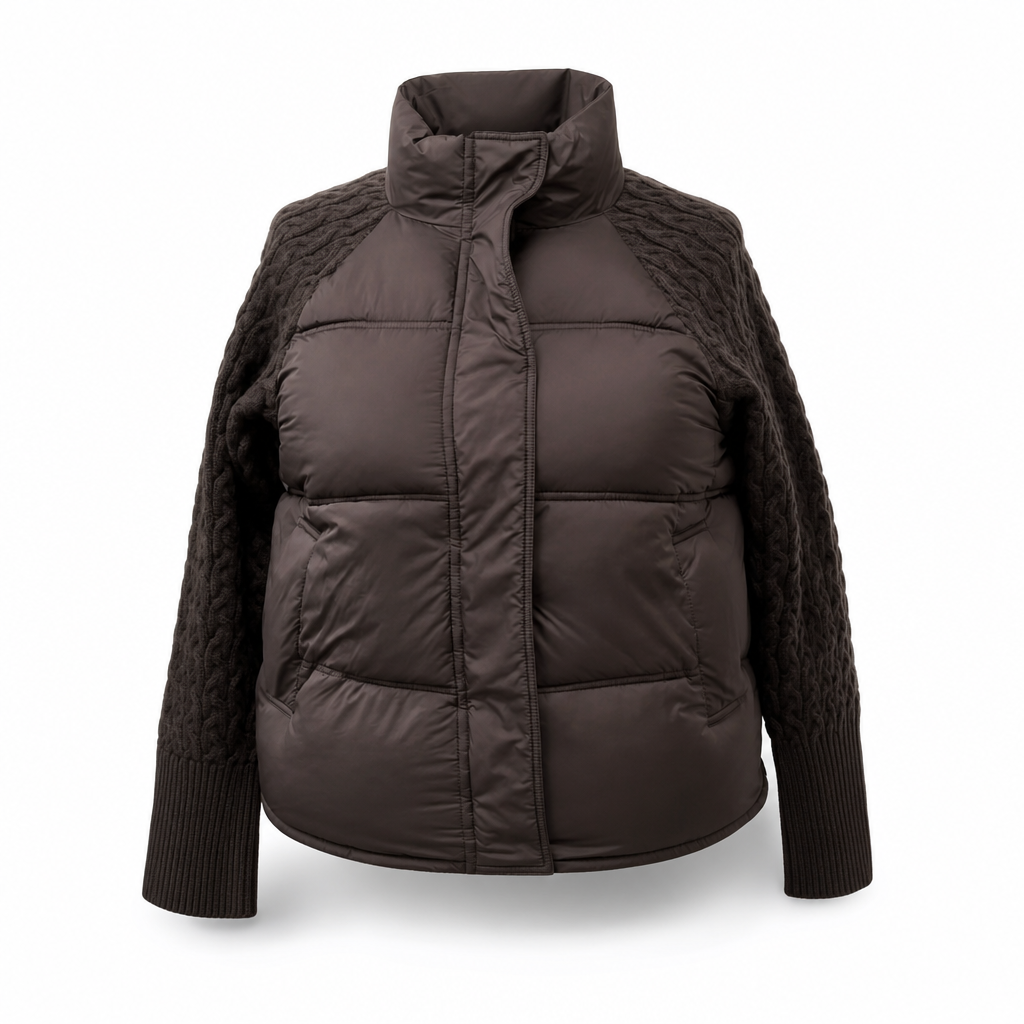 ✨ Cozy Without the Bulk | Women’s Cable Knit Sleeve Quilted Puffer Jacket