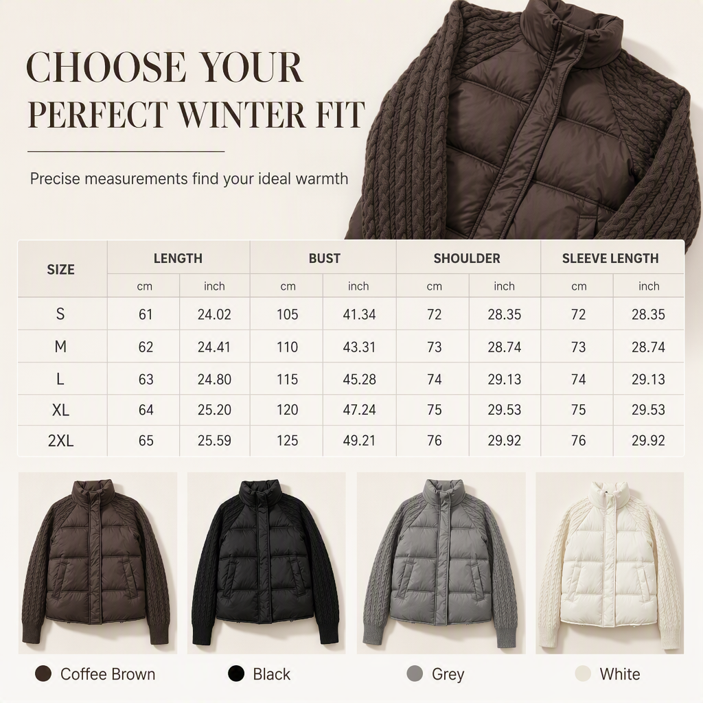 ✨ Cozy Without the Bulk | Women’s Cable Knit Sleeve Quilted Puffer Jacket