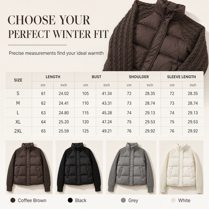 ✨ Cozy Without the Bulk | Women’s Cable Knit Sleeve Quilted Puffer Jacket