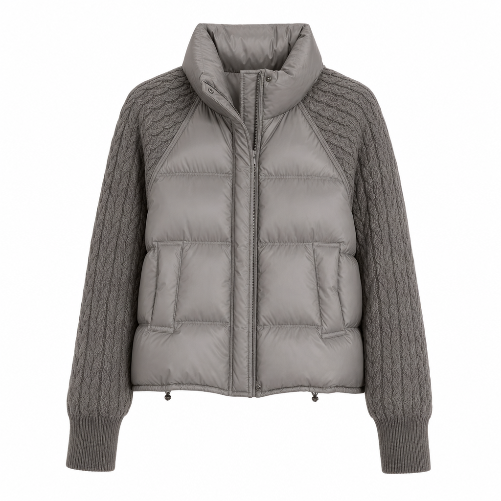 ✨ Cozy Without the Bulk | Women’s Cable Knit Sleeve Quilted Puffer Jacket