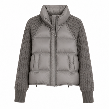 ✨ Cozy Without the Bulk | Women’s Cable Knit Sleeve Quilted Puffer Jacket