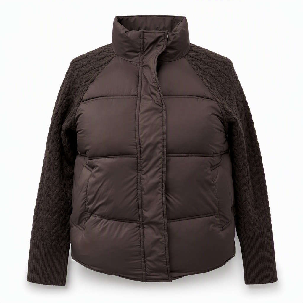 ✨ Cozy Without the Bulk | Women’s Cable Knit Sleeve Quilted Puffer Jacket
