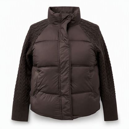 ✨ Cozy Without the Bulk | Women’s Cable Knit Sleeve Quilted Puffer Jacket