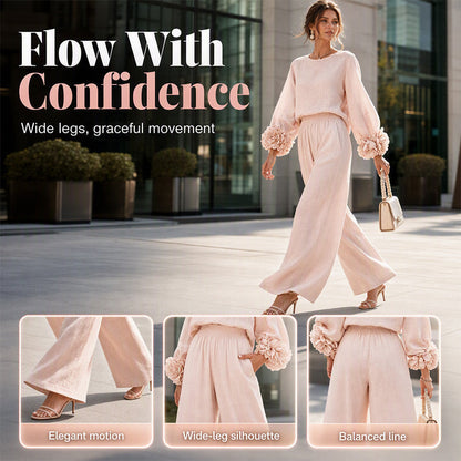 🌸 Statement Floral Cuffs, Elegant Wide-Leg Style | Women's 2-Piece Set ⚡ Free Shipping