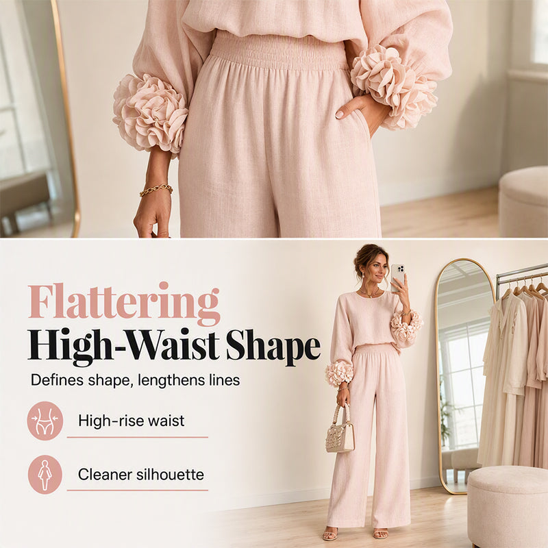 🌸 Statement Floral Cuffs, Elegant Wide-Leg Style | Women's 2-Piece Set ⚡ Free Shipping