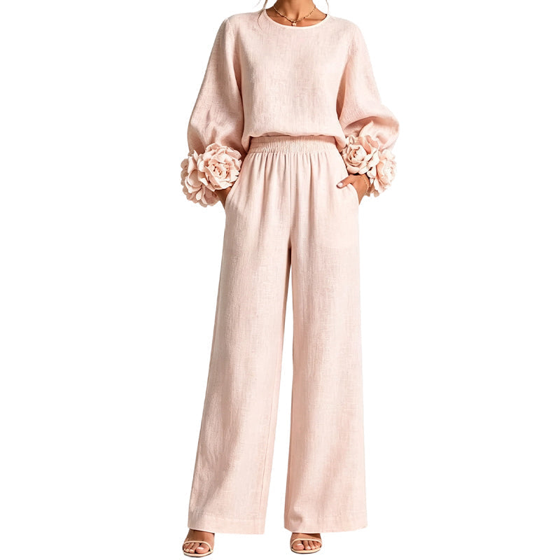 🌸 Statement Floral Cuffs, Elegant Wide-Leg Style | Women's 2-Piece Set ⚡ Free Shipping
